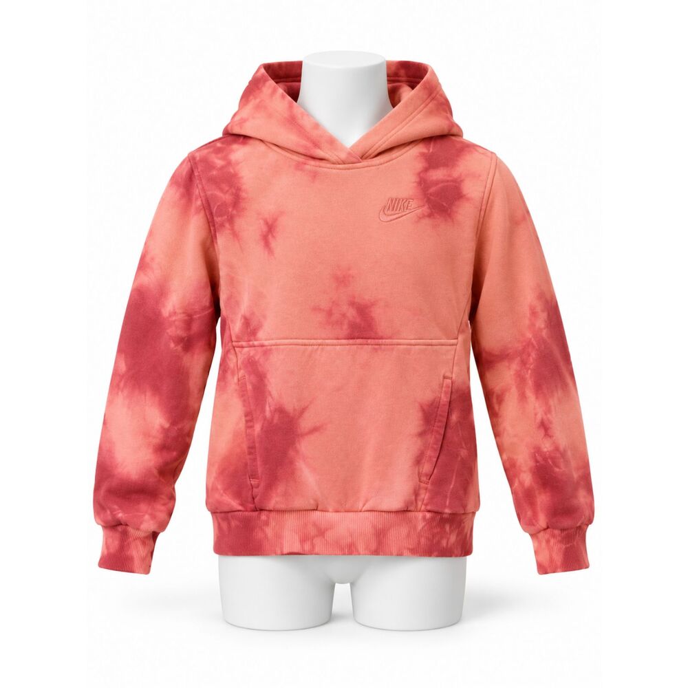 Nike Kids XS Orange Red Tie Dye Pullover Hoodie Tonal Swoosh Sweatshirt